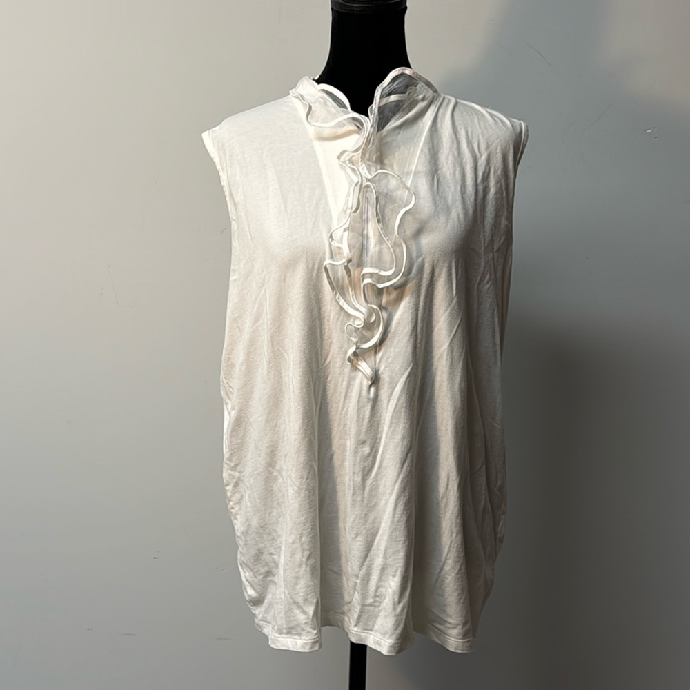 Jones New York Signature Top Womens 2X Sleeveless Ruffle Half Zip Blouse Plus